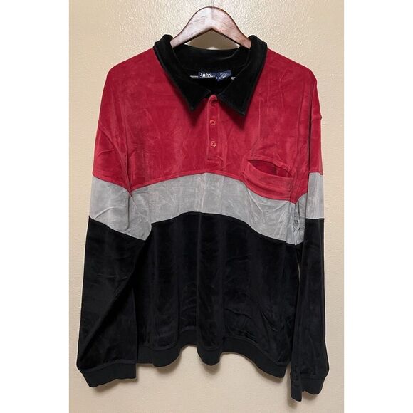 Vtg 80s John Blair Velvet Velour Feel Long Sleeve Polo Collar Shirt Mens Sz 3XL - Picture 1 of 15
